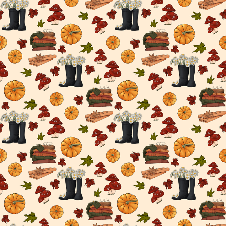 Featuring Autumn Harvest Icons in Flat Style seamless PBR texture preview