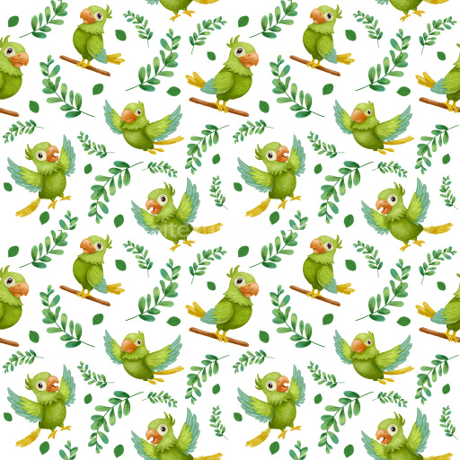 Pattern Bundle - Seamless 3D Pattern PBR Texture with Playful Green Parrots and Leafy Botanical Motifs texture preview
