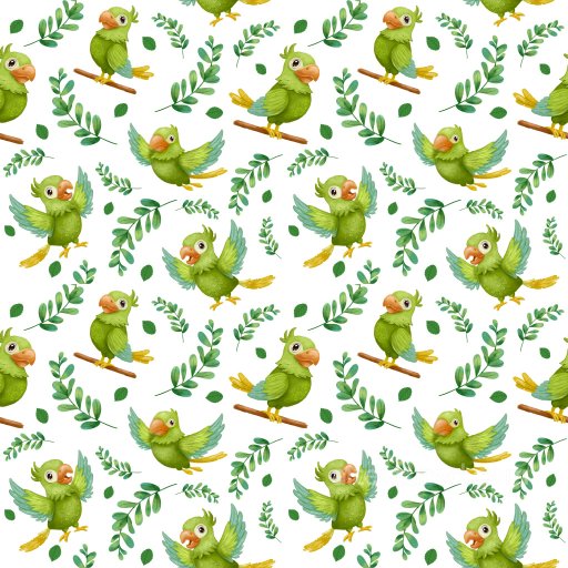 Pattern PBR Texture with Playful Green Parrots and Leafy Botanical Motifs seamless Pattern Bundle PBR texture