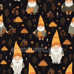 seamless Seamless 3D PBR Texture Featuring Autumn Gnomes and Foliage on Dark Background texture 8k free download PBR