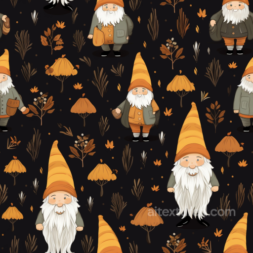 Featuring Autumn Gnomes and Foliage on Dark Background seamless All Easter Digital paper PBR texture