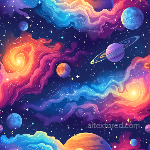 Space PBR Texture Featuring Colorful Nebulae, Starfields, and Sci-Fi Planets seamless Star, space, planets PBR texture