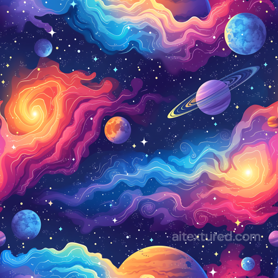 Space PBR Texture Featuring Colorful Nebulae, Starfields, and Sci-Fi Planets Star, space, planets texture preview