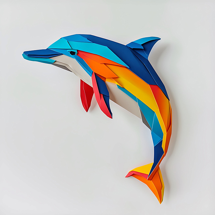 Animal of Stylized Bottlenose Dolphin Origami with Sharp Color Blocks seamless PBR texture preview
