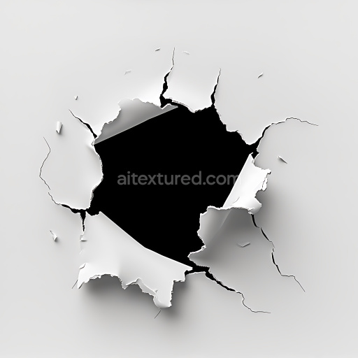 Seamless 3D PBR Texture of Cracked and Torn White Paint and Plaster Hole