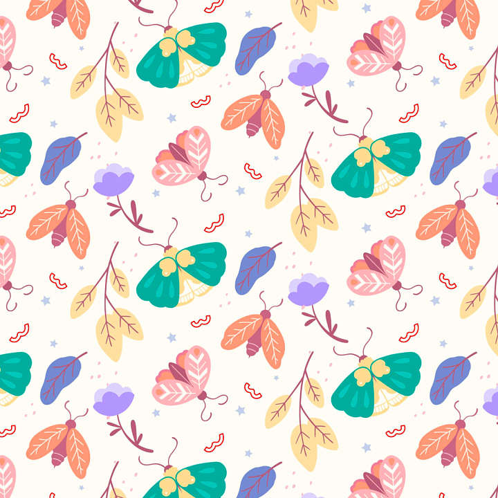 Watercolor Butterflies of Colorful Watercolor-Style Butterflies on Crea… seamless PBR texture preview