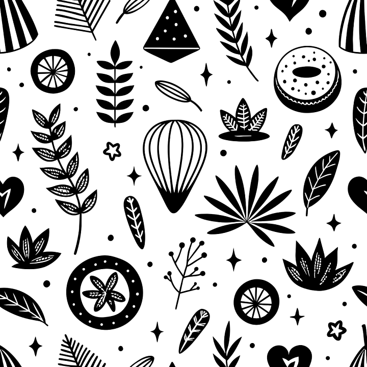with Black & White Hand-Drawn Botanical Motifs seamless PBR texture preview