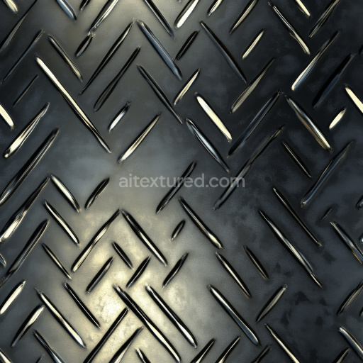 Seamless 3D Polished Steel Plate PBR Texture with Reflective Diamond Pattern