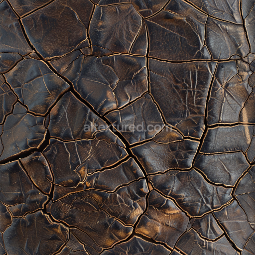 Seamless 3D PBR Texture of Deeply Cracked Vintage Brown Leather with Rugged Patina