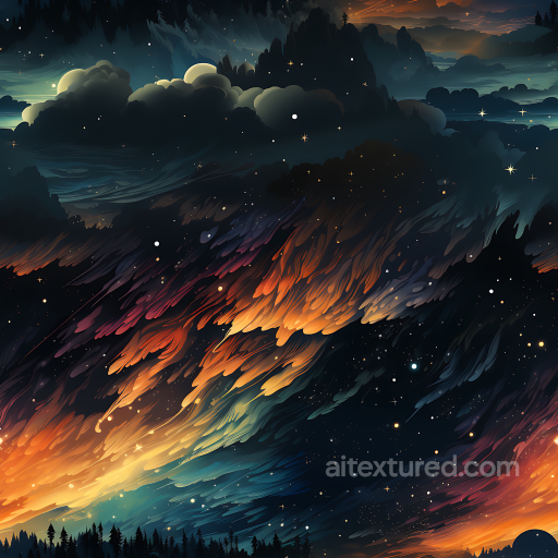 Cosmic Nebula Sky Texture with Fiery Streaks and Deep Stars seamless Star, space, planets PBR texture