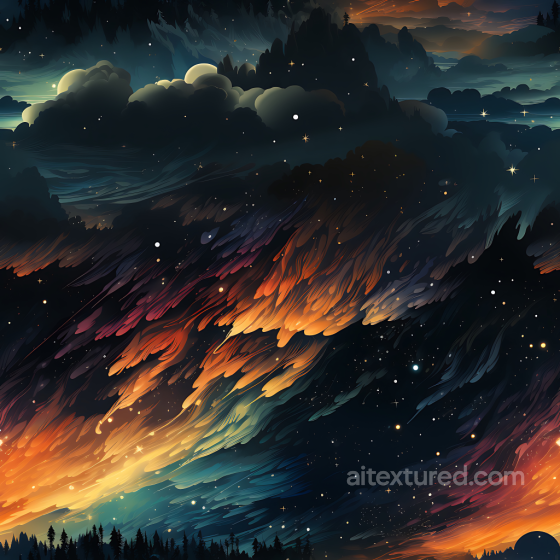 Cosmic Nebula Sky Texture with Fiery Streaks and Deep Stars Star, space, planets texture preview