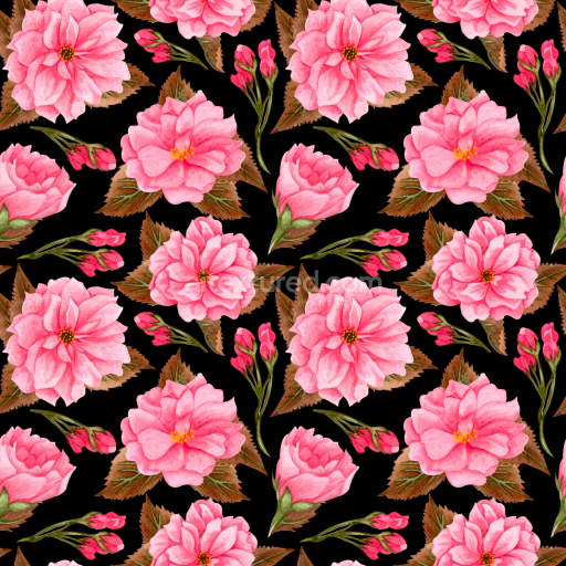 Seamless 3D PBR Texture of Soft Pink Flower Fabric Pattern with Green Leaves