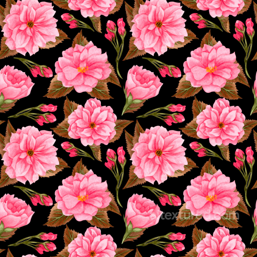 Soft Pink Flower Fabric Pattern Seamless Texture with Green Leaves seamless Pink Flower PBR texture
