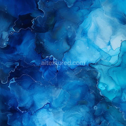 Seamless 3D Alcohol Ink PBR Texture Featuring Deep Blue Fluid Waves and Soft Marbling