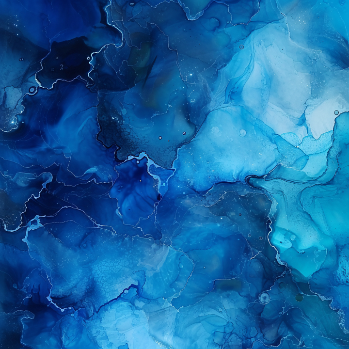 Alcohol Ink Featuring Deep Blue Fluid Waves and Soft Marbling seamless PBR texture preview