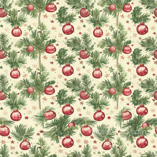 Featuring Pine Branches and Red Christmas Ornaments seamless All Christmas Digital paper PBR texture