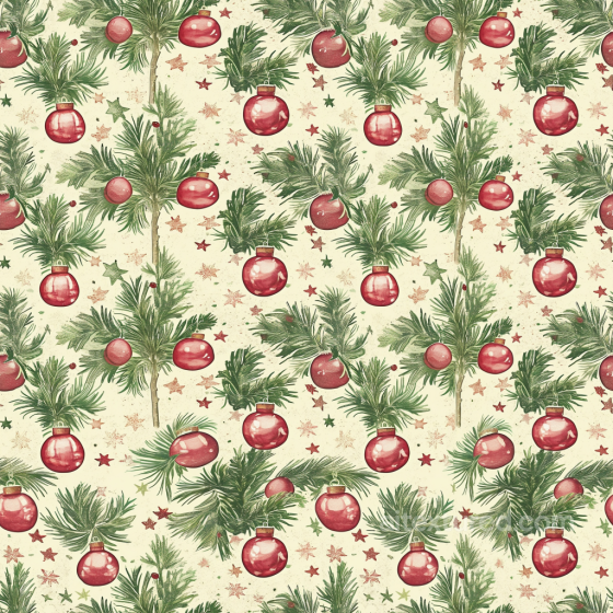 Featuring Pine Branches and Red Christmas Ornaments All Christmas Digital paper texture preview