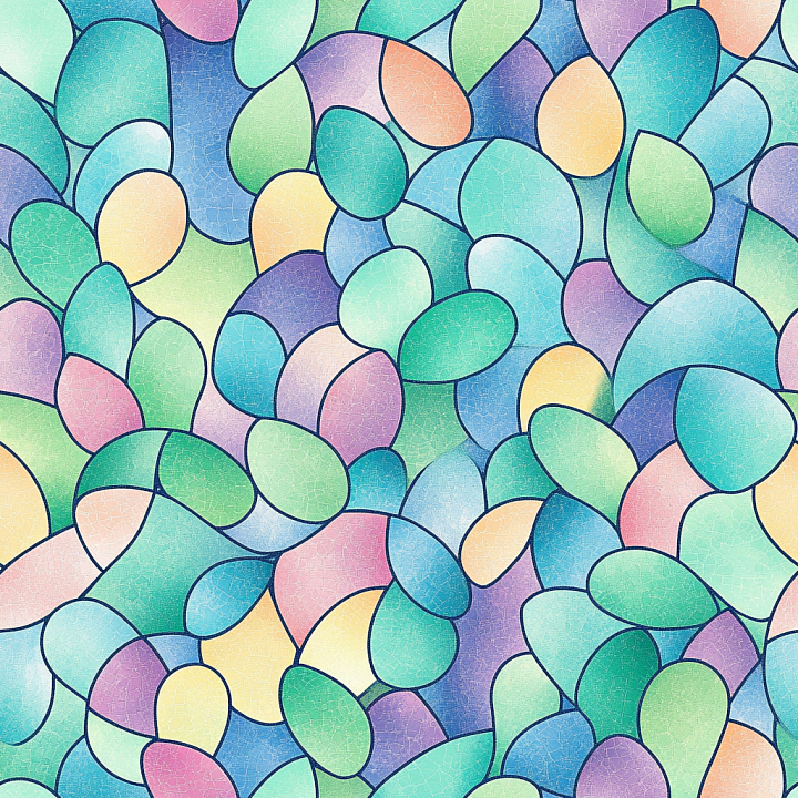 Mosaic With Colorful Pastel Tiles And Cracked Grout seamless PBR texture preview