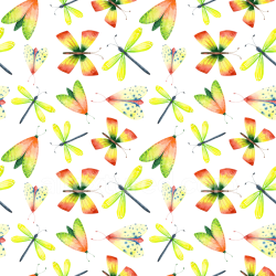 seamless Seamless 3D PBR Texture of Colorful Watercolor Dragonflies Pattern texture 8k free download PBR