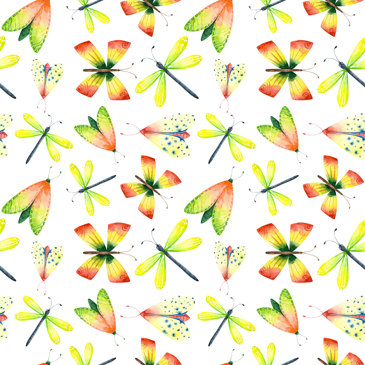 Dragonfly of Colorful Watercolor Dragonflies Pattern seamless PBR texture preview