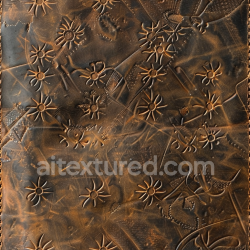 seamless Seamless 3D PBR embossed vintage brown leather texture with floral and bird motifs texture 8k free download PBR