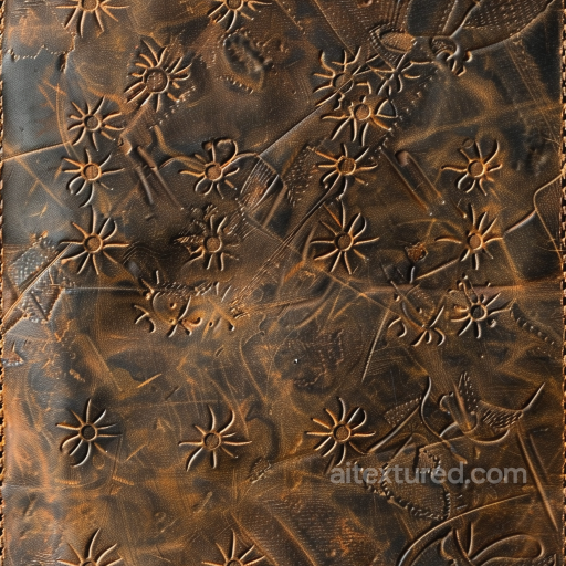 Embossed Vintage Brown Leather Texture With Floral And Bird Motifs seamless Leather PBR texture