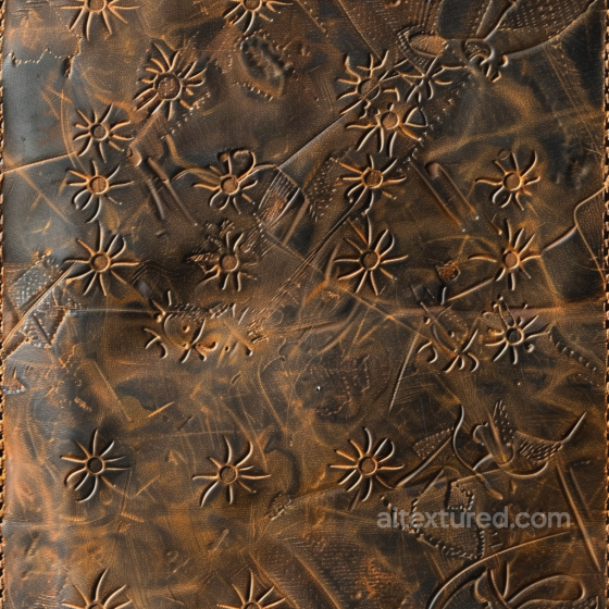 Embossed Vintage Brown Leather Texture With Floral And Bird Motifs Leather texture preview