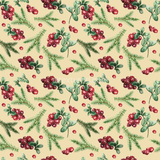 Seamless 3D PBR Texture of Hand-Painted Christmas Berries and Pine Branches
