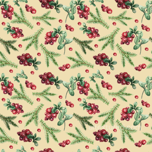 Featuring Watercolor Christmas Berries and Pine Sprigs on Beige Background seamless All Christmas Digital paper PBR texture