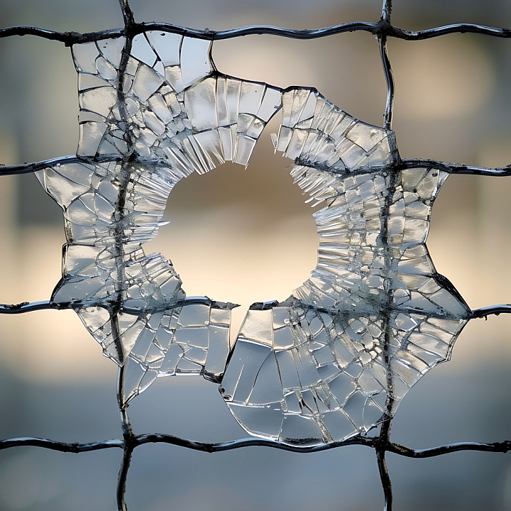Shattered Glass With Radial Cracks And Central Hole seamless PBR texture preview