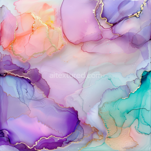 Seamless 3D Alcohol Ink PBR Texture Featuring Pastel Hues and Shimmering Gold Veins