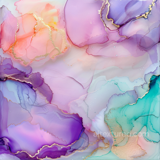 Alcohol Ink PBR Texture Featuring Pastel Hues and Shimmering Gold Veins seamless Alcohol ink PBR texture