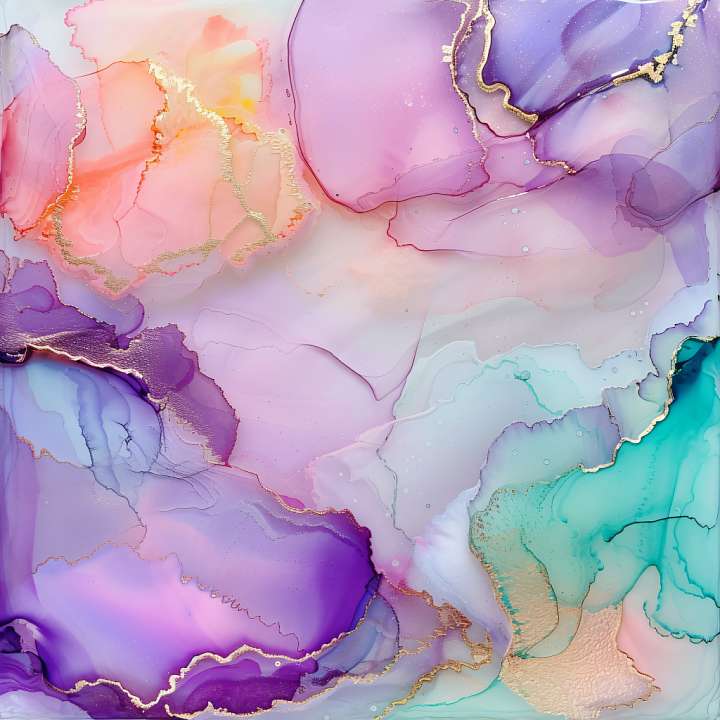 Alcohol Ink Featuring Pastel Hues and Shimmering Gold Veins seamless PBR texture preview