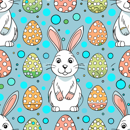 Seamless 3D PBR Texture of Cute Easter Bunnies and Colorful Polka Dot Eggs