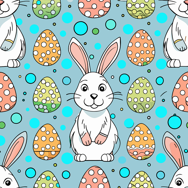 All Easter Digital paper of Cute Easter Bunnies and Colorful Polka Dot… seamless PBR texture preview