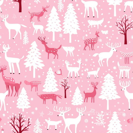 Christmas Digital Paper Texture With Pink Deer And White Pine Trees All Christmas Digital paper texture preview
