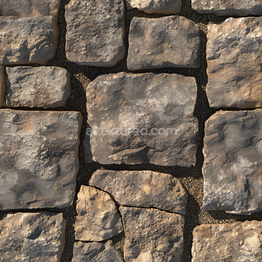 Seamless 3D Weathered Stone Pavement PBR Texture with Natural Cracks and Earthy Tones