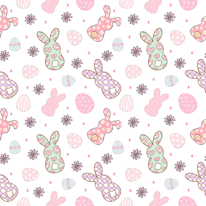 Pattern with Easter Bunny Motifs and Decorative Eggs seamless PBR texture preview