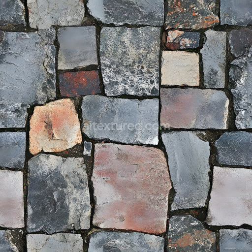 Seamless PBR Texture of Cracked and Weathered Brick Wall with Varied Stone Blocks