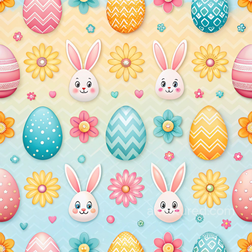 Easter Digital Paper Texture Featuring Colorful Eggs, Bunny Faces & Flowers seamless All Easter Digital paper PBR texture