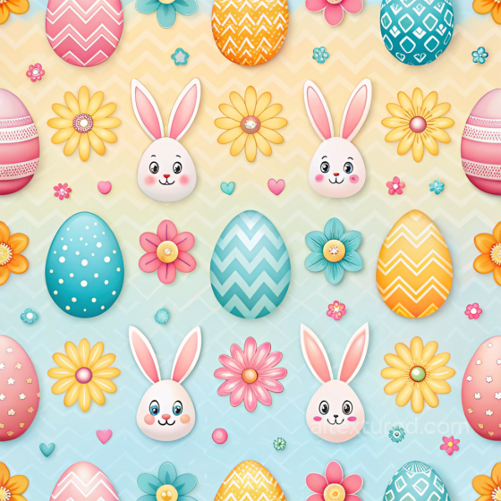 Easter Digital Paper Texture Featuring Colorful Eggs, Bunny Faces & Flowers All Easter Digital paper texture preview