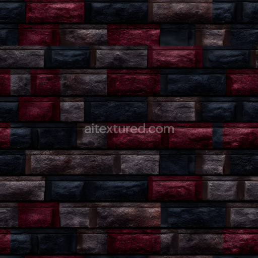Seamless 3D Cracked Brick Wall PBR Texture with Dark Red and Black Tones