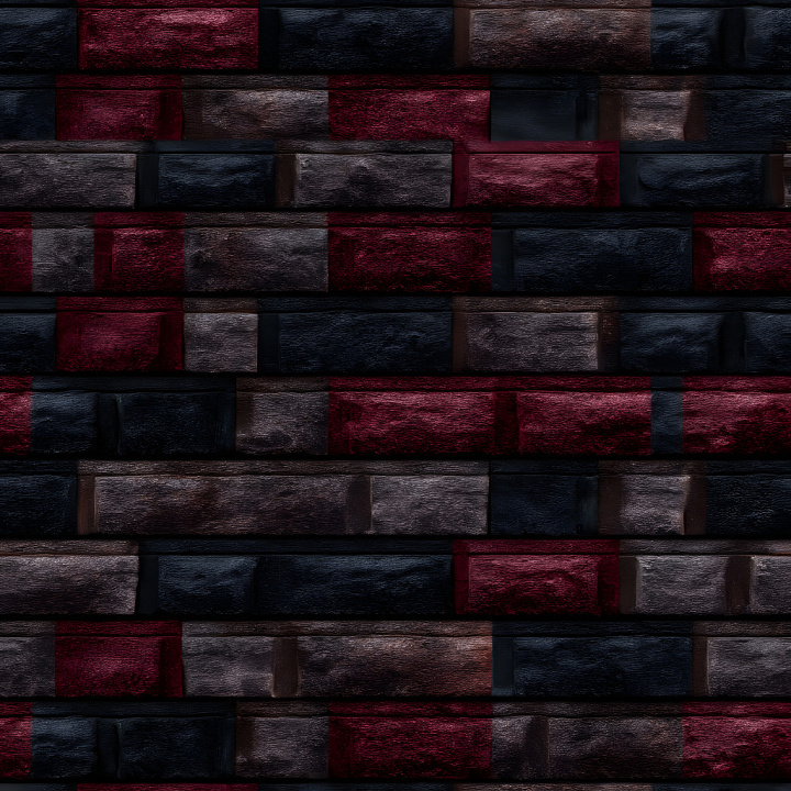 Cracked Brick Wall with Dark Red and Black Tones seamless PBR texture preview