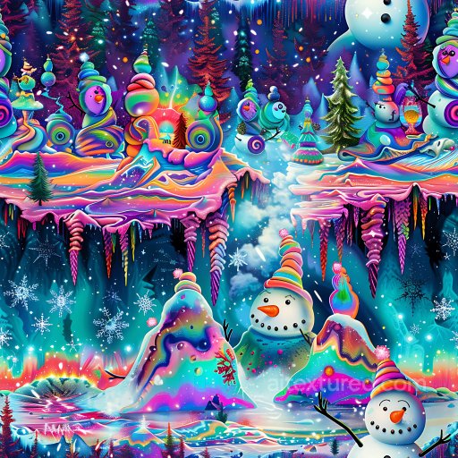 Seamless 3D PBR graffiti texture featuring colorful snowman and icicle mural texture preview