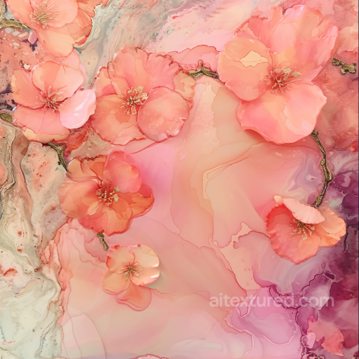Alcohol Ink PBR Texture Featuring Soft Pink Floral Swirls and Fluid Marbling seamless Alcohol ink PBR texture