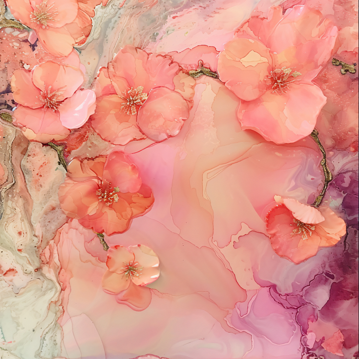 Alcohol Ink Featuring Soft Pink Floral Swirls and Fluid Marbling seamless PBR texture preview