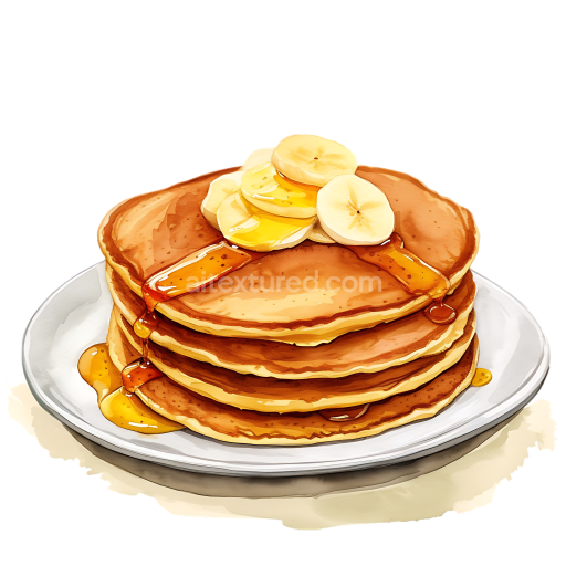 Breakfast Pancakes with Banana and Syrup – Marshallese Macadamia Nut Style Illustration