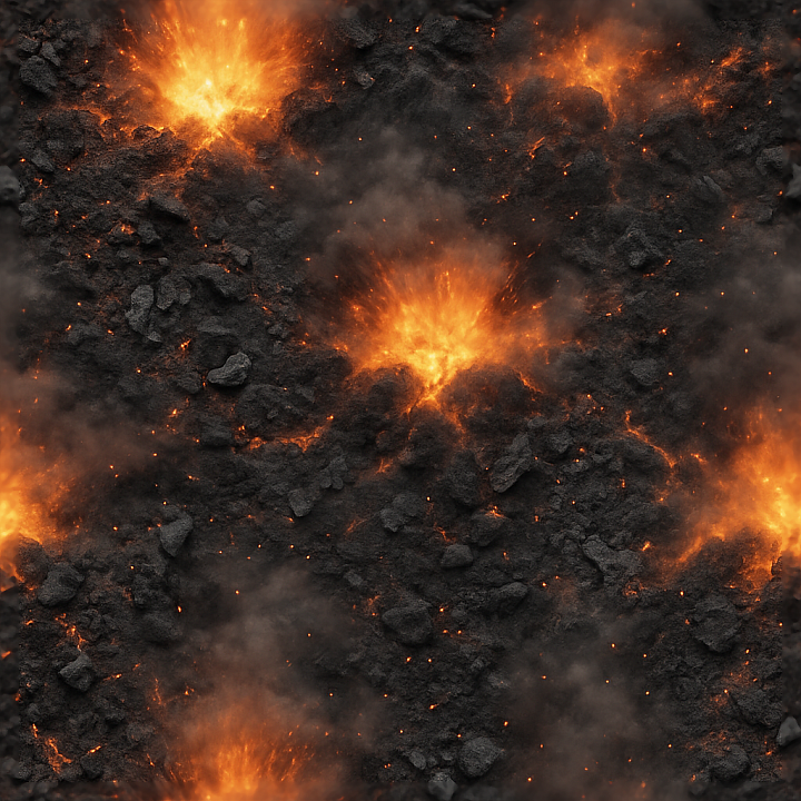 Showing Burnt Rubble With Fire Flash And Explosion Shock Effec… seamless PBR texture preview
