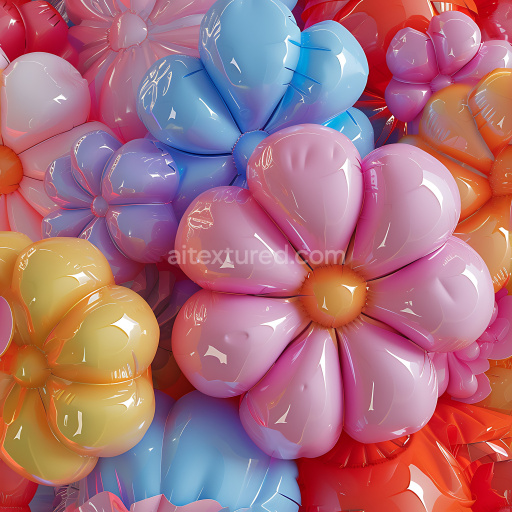 Seamless 3D Inflated PBR Texture with Glossy Multicolor Inflated Vinyl Flower Panels