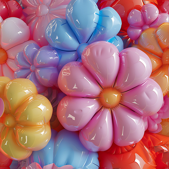 Inflated Glossy Flower Vinyl in Multicolor seamless PBR texture preview